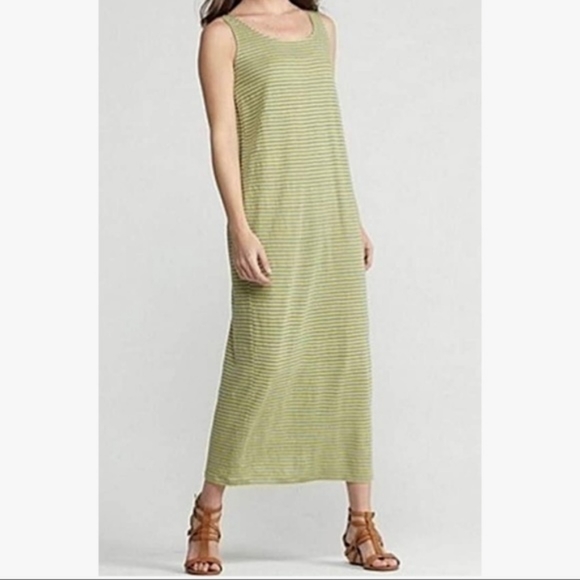 Eileen Fisher Dresses & Skirts - Eileen Fisher Gray/Green Stripped Sleeveless Linen Maxi Dress